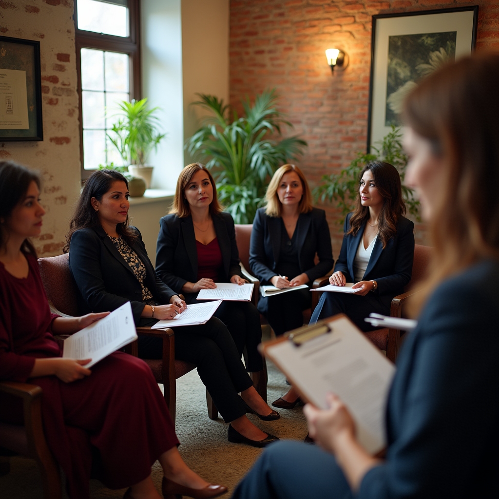 Community workshop session in Xalapa Veracruz with women participants reviewing financial materials