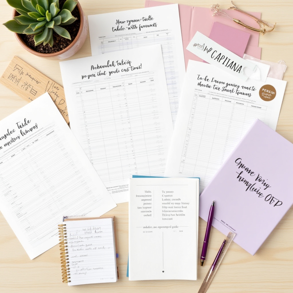 Organized collection of educational worksheets and financial guides spread on a clean desk surface